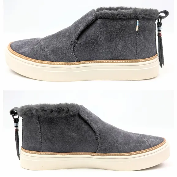 Toms Paxton Suede Slip On Platform Sneaker Chukka Bootie Fur Trimmed Gray size 7