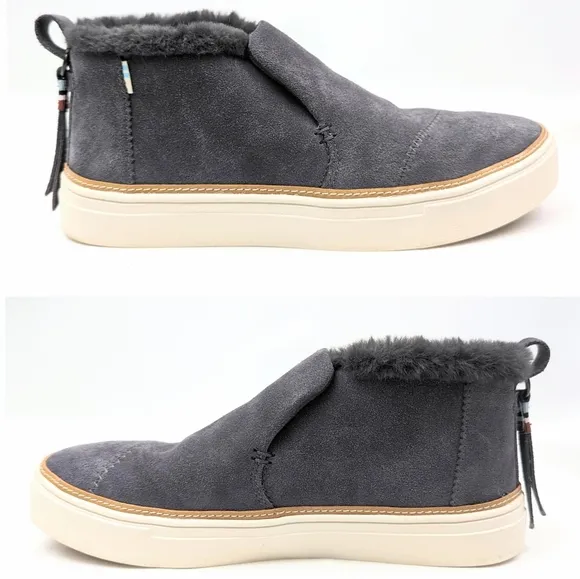 Toms Paxton Suede Slip On Platform Sneaker Chukka Bootie Fur Trimmed Gray size 7