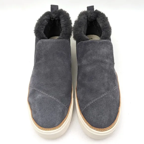 Toms Paxton Suede Slip On Platform Sneaker Chukka Bootie Fur Trimmed Gray size 7