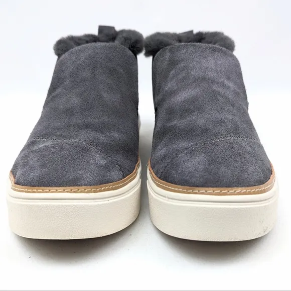 Toms Paxton Suede Slip On Platform Sneaker Chukka Bootie Fur Trimmed Gray size 7