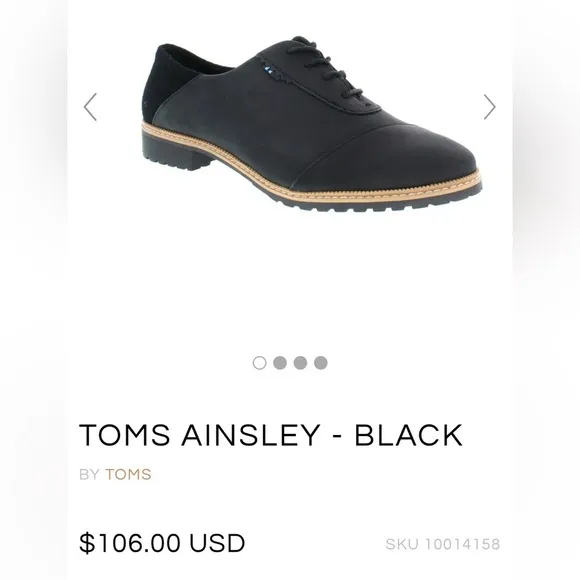 TOMS Women’s 7.5 Ainsley Black Leather and Suede Oxford Flats like NEW