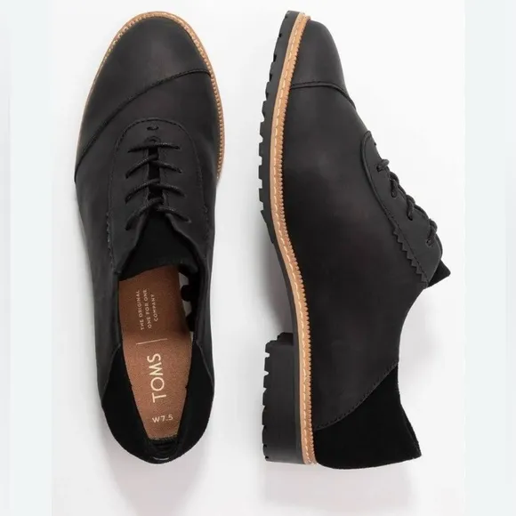 TOMS Women’s 7.5 Ainsley Black Leather and Suede Oxford Flats like NEW