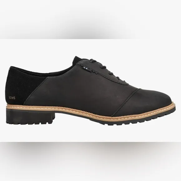TOMS Women’s 7.5 Ainsley Black Leather and Suede Oxford Flats like NEW