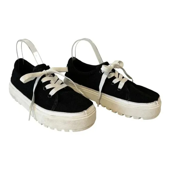 TOMS Women's Alpargata Lace-up Lug Heavy Canvas Sneakers Black - Size 8.5