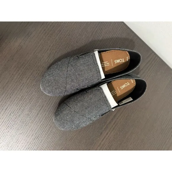 Toms Womens Black Twill Slip On Canvas Loafer Flat Shoes Size 5.5 NWOB