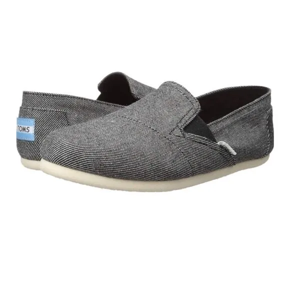 Toms Womens Black Twill Slip On Canvas Loafer Flat Shoes Size 5.5 NWOB