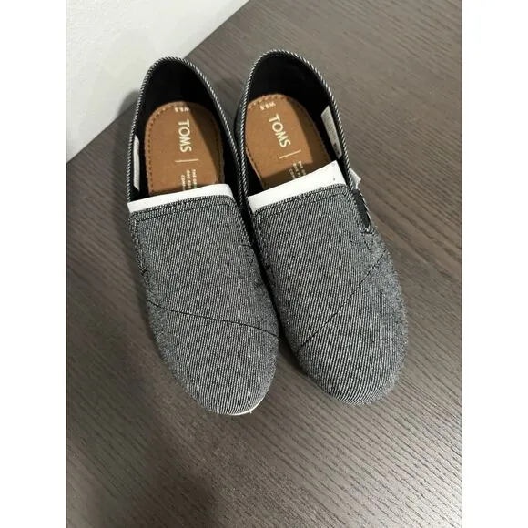 Toms Womens Black Twill Slip On Canvas Loafer Flat Shoes Size 5.5 NWOB