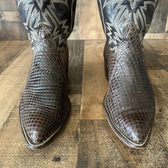 Tony Lama Vintage Gold Label Snakeskin Custom Side Zip Cowboy Boots Mens 9.5 D