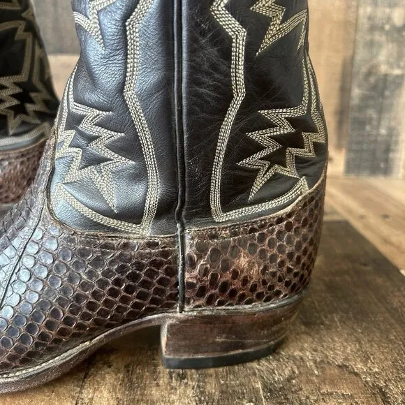 Tony Lama Vintage Gold Label Snakeskin Custom Side Zip Cowboy Boots Mens 9.5 D