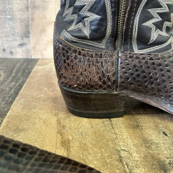 Tony Lama Vintage Gold Label Snakeskin Custom Side Zip Cowboy Boots Mens 9.5 D