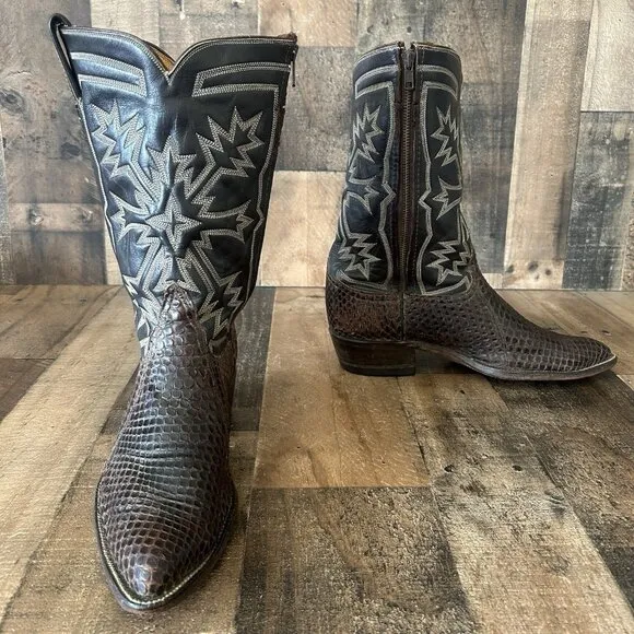 Tony Lama Vintage Gold Label Snakeskin Custom Side Zip Cowboy Boots Mens 9.5 D