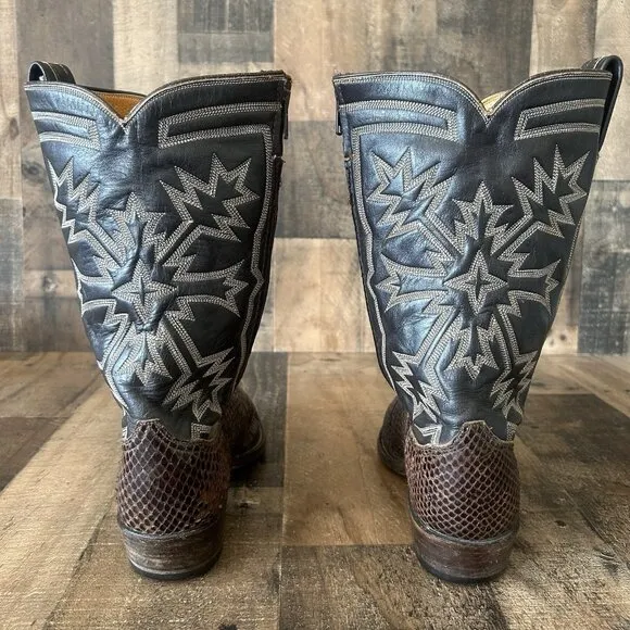 Tony Lama Vintage Gold Label Snakeskin Custom Side Zip Cowboy Boots Mens 9.5 D