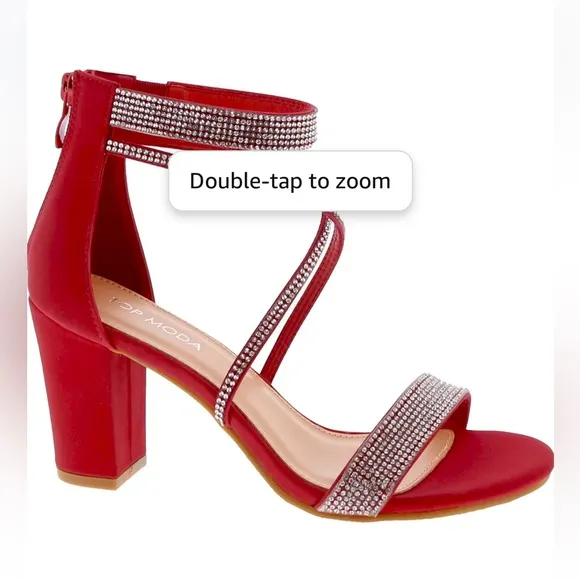 Top mods sexy rhinestone strap satin sandal block heels 9
