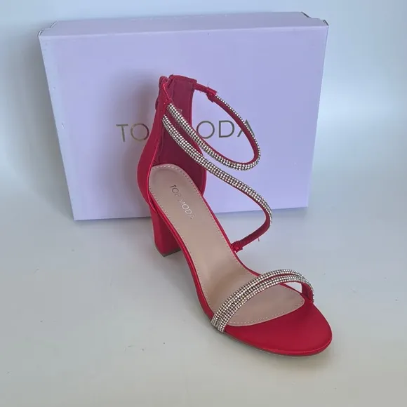 Top mods sexy rhinestone strap satin sandal block heels 9