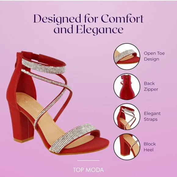 Top mods sexy rhinestone strap satin sandal block heels 9