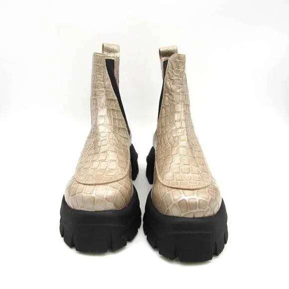 Topshop Alpha Women's Stone Chunky Leather Chelsea Boots in Cream Sz 10.5