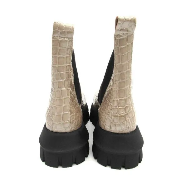 Topshop Alpha Women's Stone Chunky Leather Chelsea Boots in Cream Sz 10.5