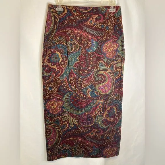 Tortilla Flats VTG 90s Womens Sz M   Long Wrap Skirt Paisley Burgundy Rare Retro