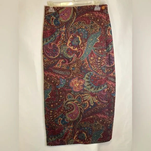 Tortilla Flats VTG 90s Womens Sz M   Long Wrap Skirt Paisley Burgundy Rare Retro