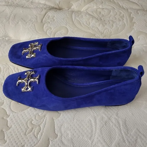 Tory Burch Amore Eleanor Cobalt Suede Leather Ballet Flats Women's size 10 EUC