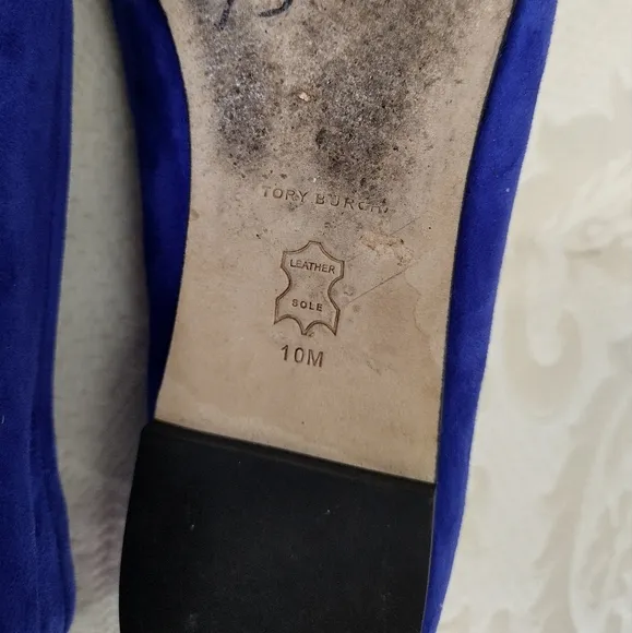 Tory Burch Amore Eleanor Cobalt Suede Leather Ballet Flats Women's size 10 EUC