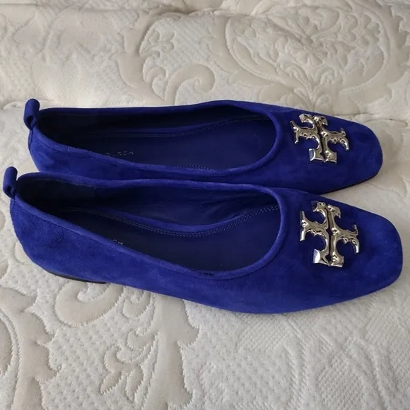 Tory Burch Amore Eleanor Cobalt Suede Leather Ballet Flats Women's size 10 EUC