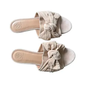 Tory Burch Annabelle Bow Accent Slides Beige Suede