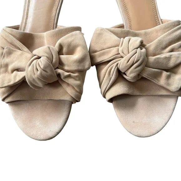 Tory Burch Annabelle Bow Accent Slides Beige Suede