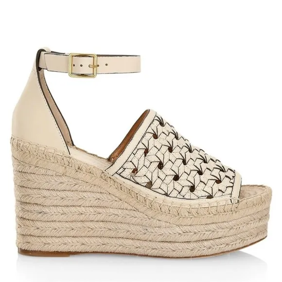 TORY BURCH basket Weave leather Espadrille Wedge sandals 9.5 size 11