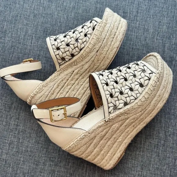 TORY BURCH basket Weave leather Espadrille Wedge sandals 9.5 size 11
