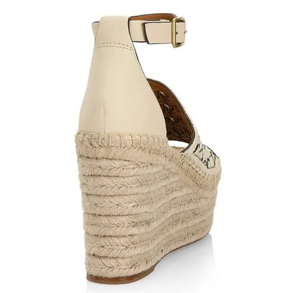 TORY BURCH basket Weave leather Espadrille Wedge sandals 9.5 size 11