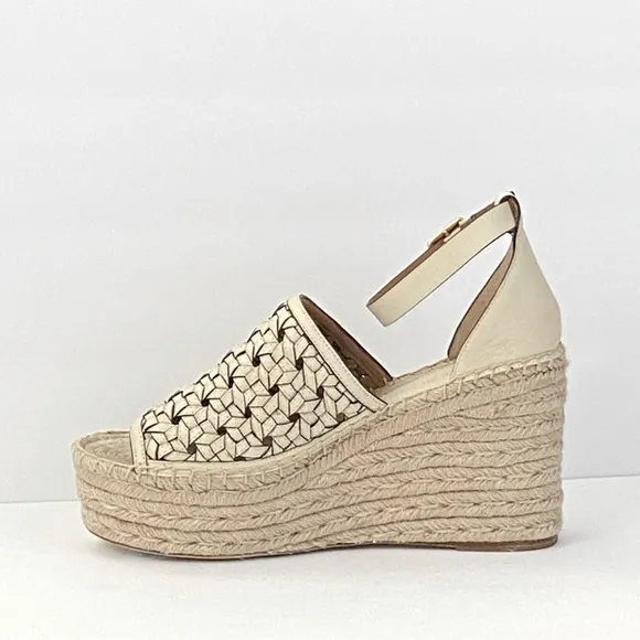 TORY BURCH basket Weave leather Espadrille Wedge sandals 9.5 size 11