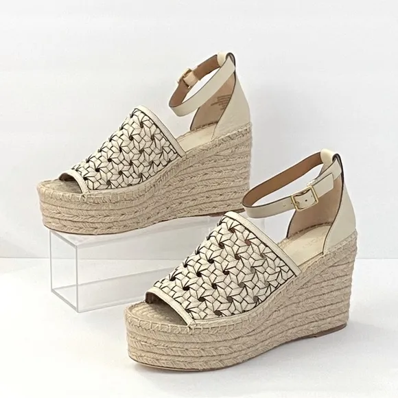 TORY BURCH basket Weave leather Espadrille Wedge sandals 9.5 size 11