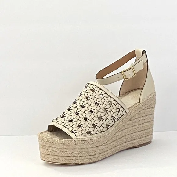 TORY BURCH basket Weave leather Espadrille Wedge sandals 9.5 size 11