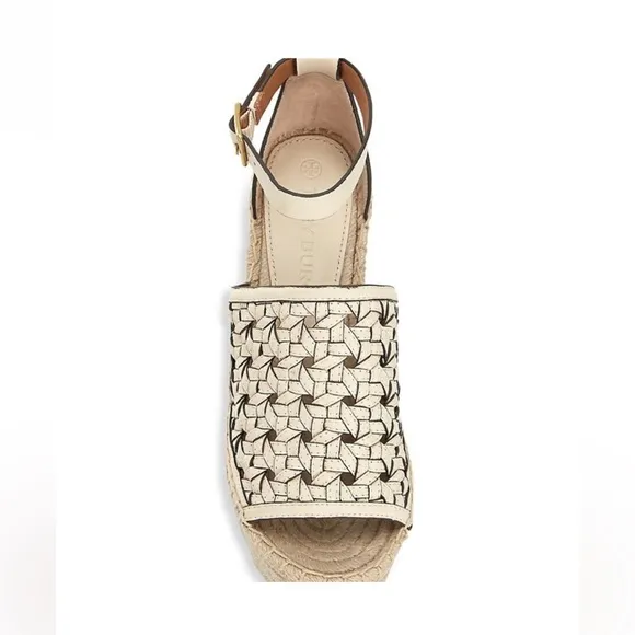 TORY BURCH basket Weave leather Espadrille Wedge sandals 9.5 size 11