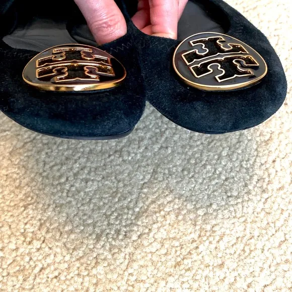 Tory Burch Black Suede Reva Ballet Flats Size 7.5