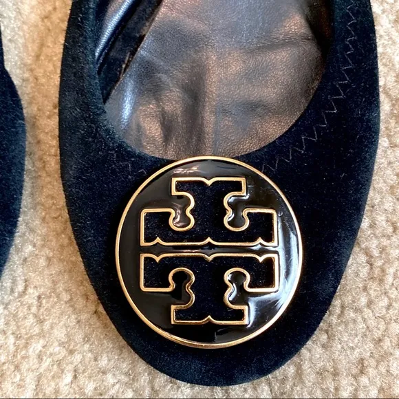 Tory Burch Black Suede Reva Ballet Flats Size 7.5