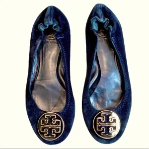 Tory Burch Black Suede Reva Ballet Flats Size 7.5