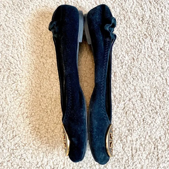 Tory Burch Black Suede Reva Ballet Flats Size 7.5