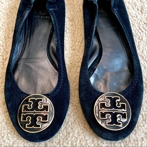 Tory Burch Black Suede Reva Ballet Flats Size 7.5