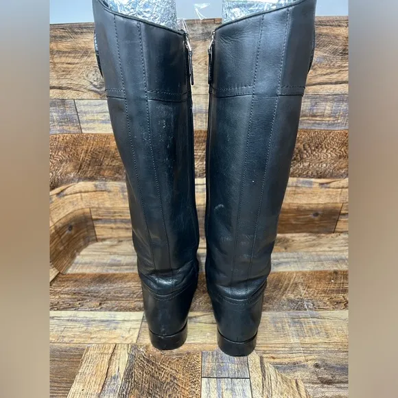Tory Burch Black Tall Zip Side Leather Boots Size 7M