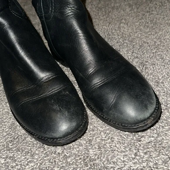 Tory Burch Black Tall Zip Side Leather Boots Size 7M