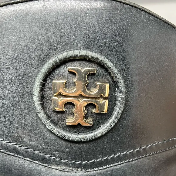 Tory Burch Black Tall Zip Side Leather Boots Size 7M