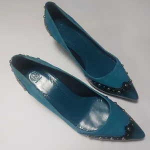 Tory Burch Blue Suede Women's Kitten Heels Size 8.5