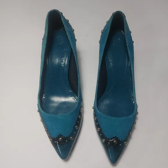 Tory Burch Blue Suede Women's Kitten Heels Size 8.5