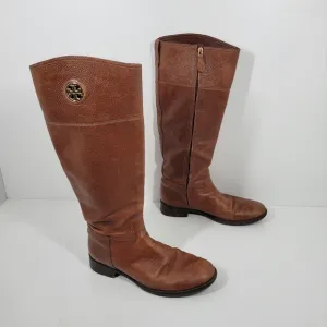 Tory Burch Brown Pebbled Leather Side Zip Boots Women Size 9.5