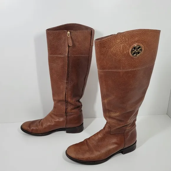 Tory Burch Brown Pebbled Leather Side Zip Boots Women Size 9.5