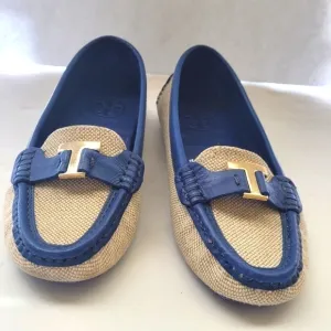 Tory Burch Casey Canvas &amp; Leather Drivers Loafers Removable Soles Size 61/2