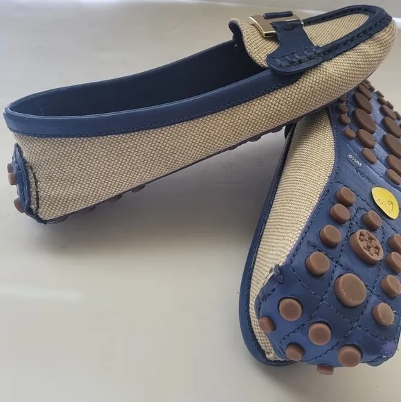 Tory Burch Casey Canvas &amp; Leather Drivers Loafers Removable Soles Size 61/2