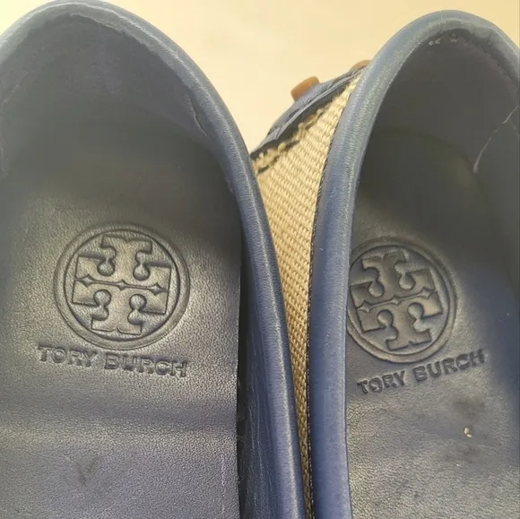 Tory Burch Casey Canvas &amp; Leather Drivers Loafers Removable Soles Size 61/2